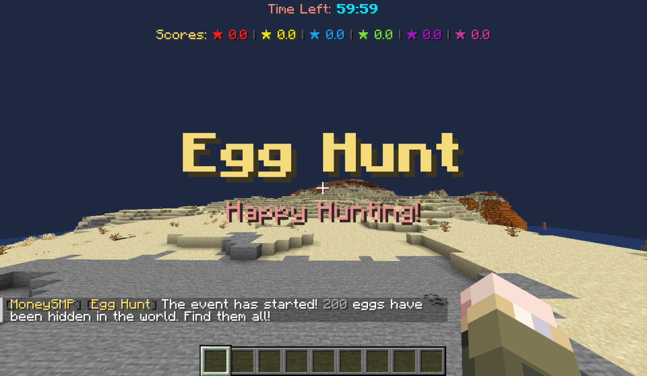 Money SMP Egg Hunt event with team scores and timer